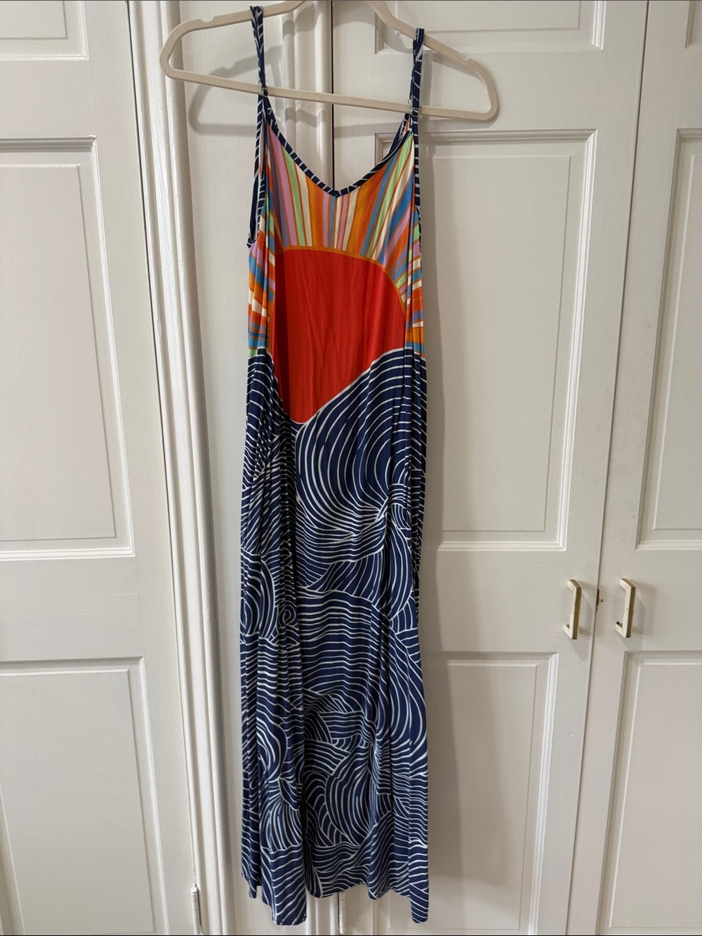 Mara Hoffman Navy Wave Maxi Dress with Red and Multicolor Yoke